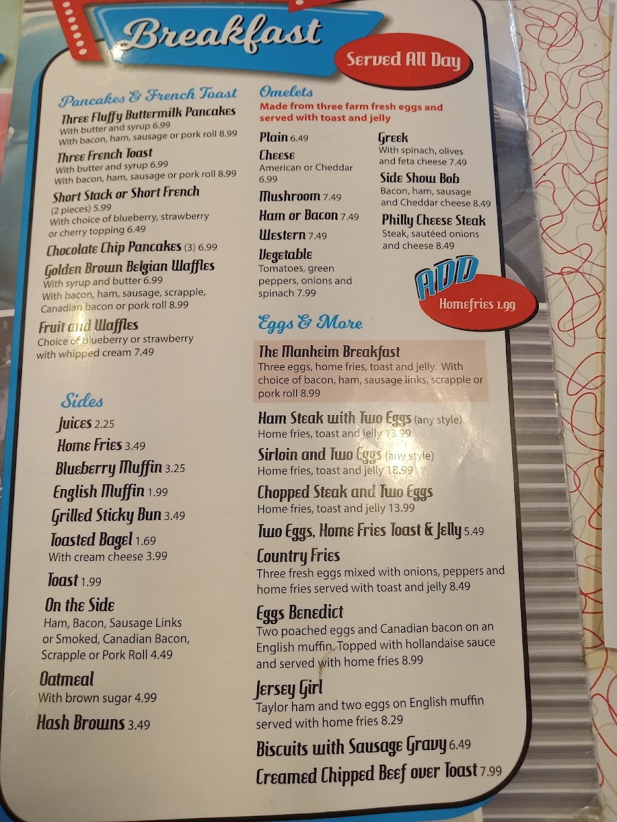 Manheim Diner Menu - Image 1